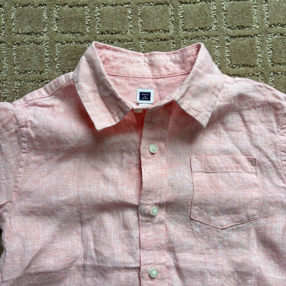 Janie and Jack Set of 2 Linen Button Down Boys Shirts 3 & 4 Toddler Peach Summer - Picture 3 of 7
